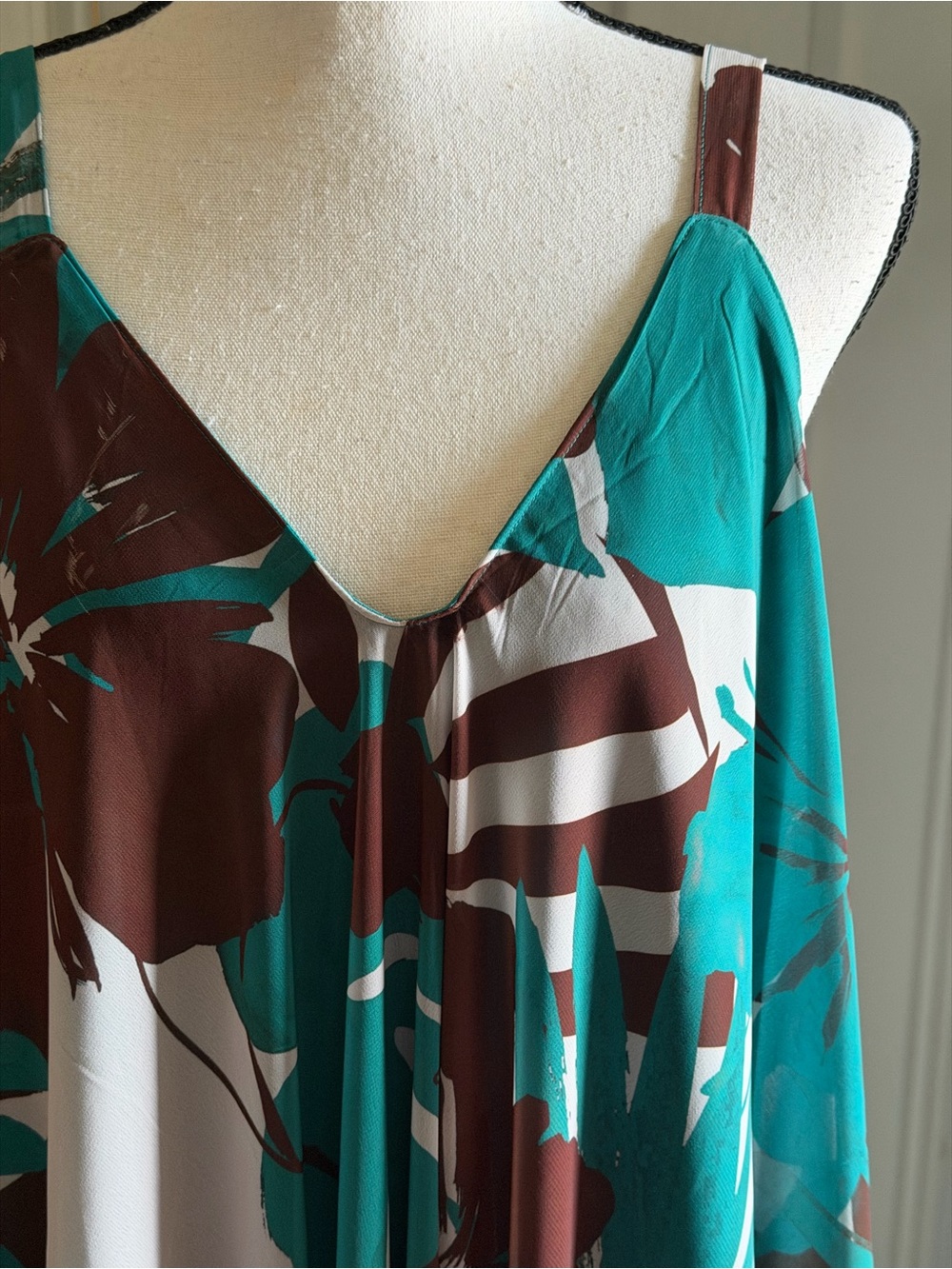 Flowy Teal Tropical Print Handkerchief Hem Dress - Picture 2 of 14